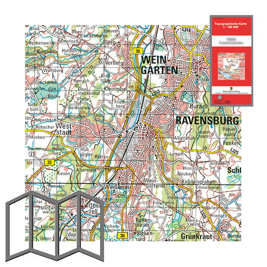 Topographische Karten 1:100 000, gefaltet